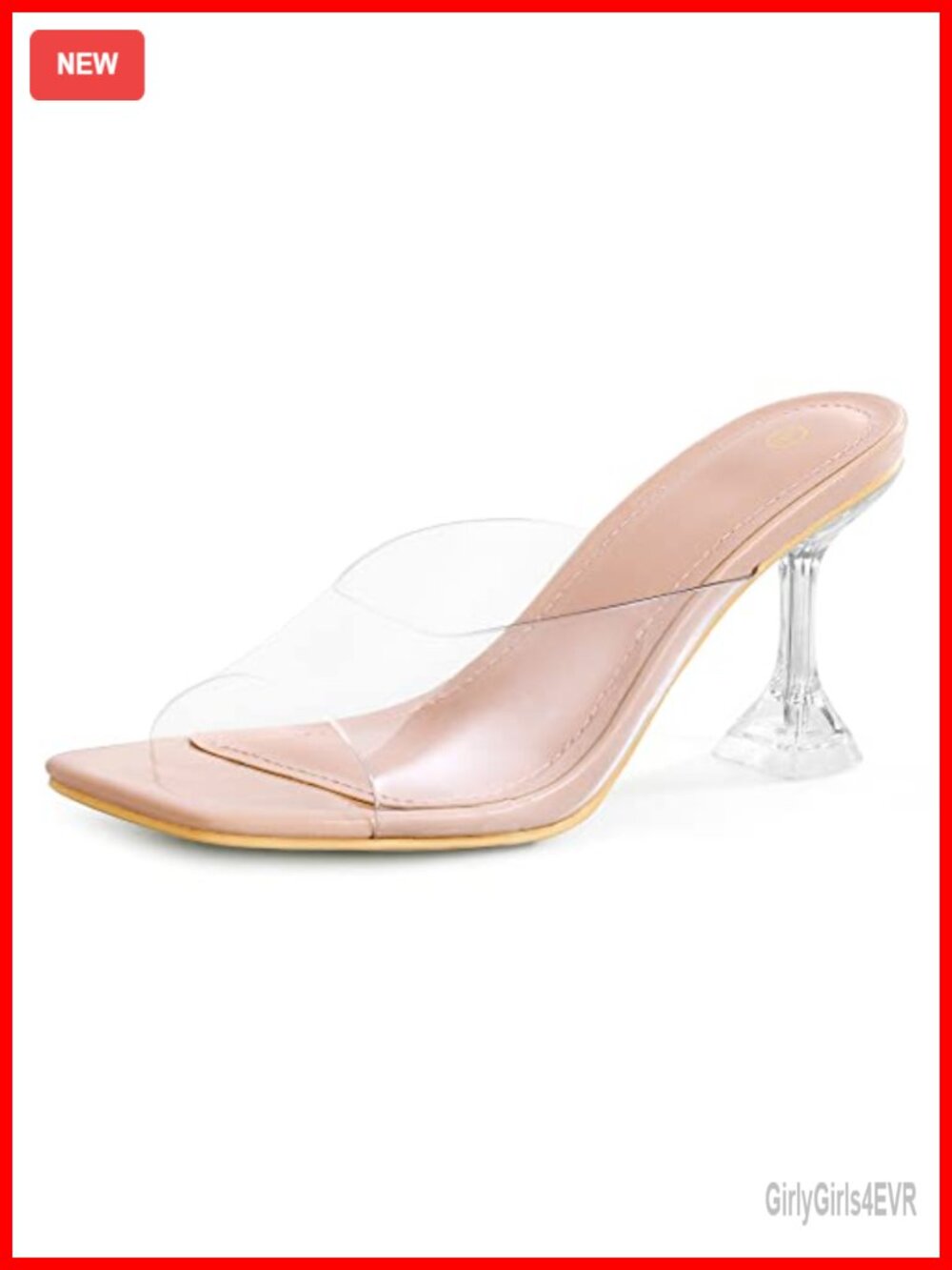 Clear Heeled Sandals Square Toe Transparent Slip On Shoes 3 Inch Triangle Heel